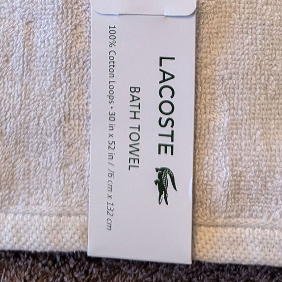 LACOSTE White Big Crocodile Bath Towel Measures 30" x 52" - Picture 3 of 3